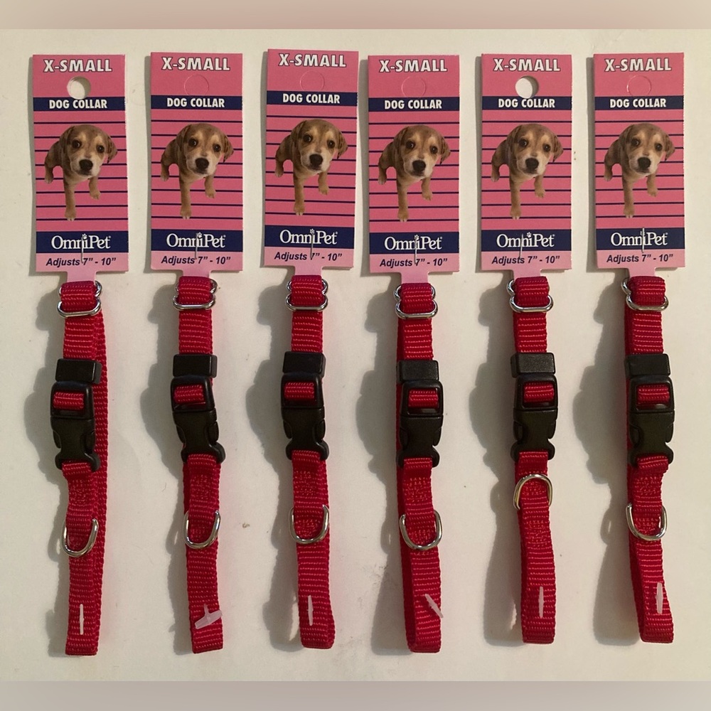New Omni Pet Dog Puppy Collar lot bundle of 6 adjustable 7-10” clip red size XS